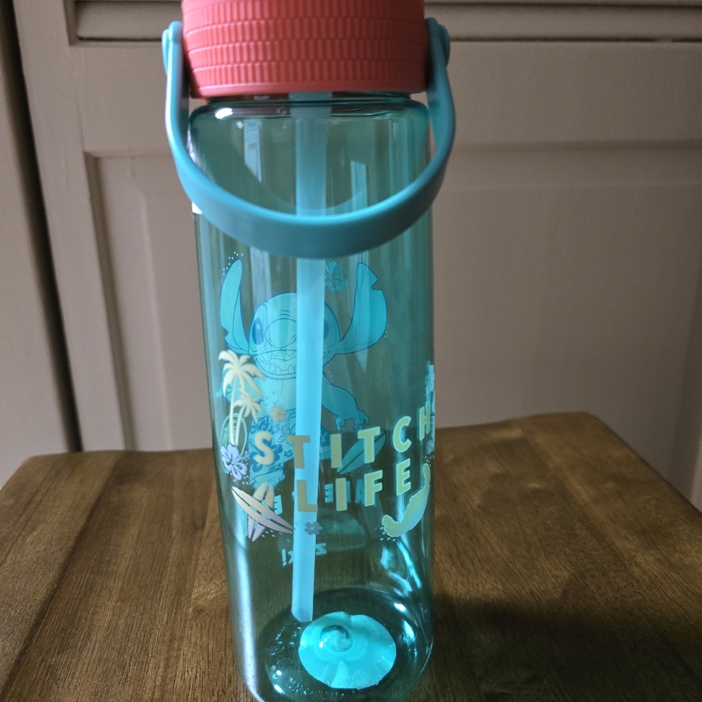 Stitch Life Blue Water Bottle with Red Lid